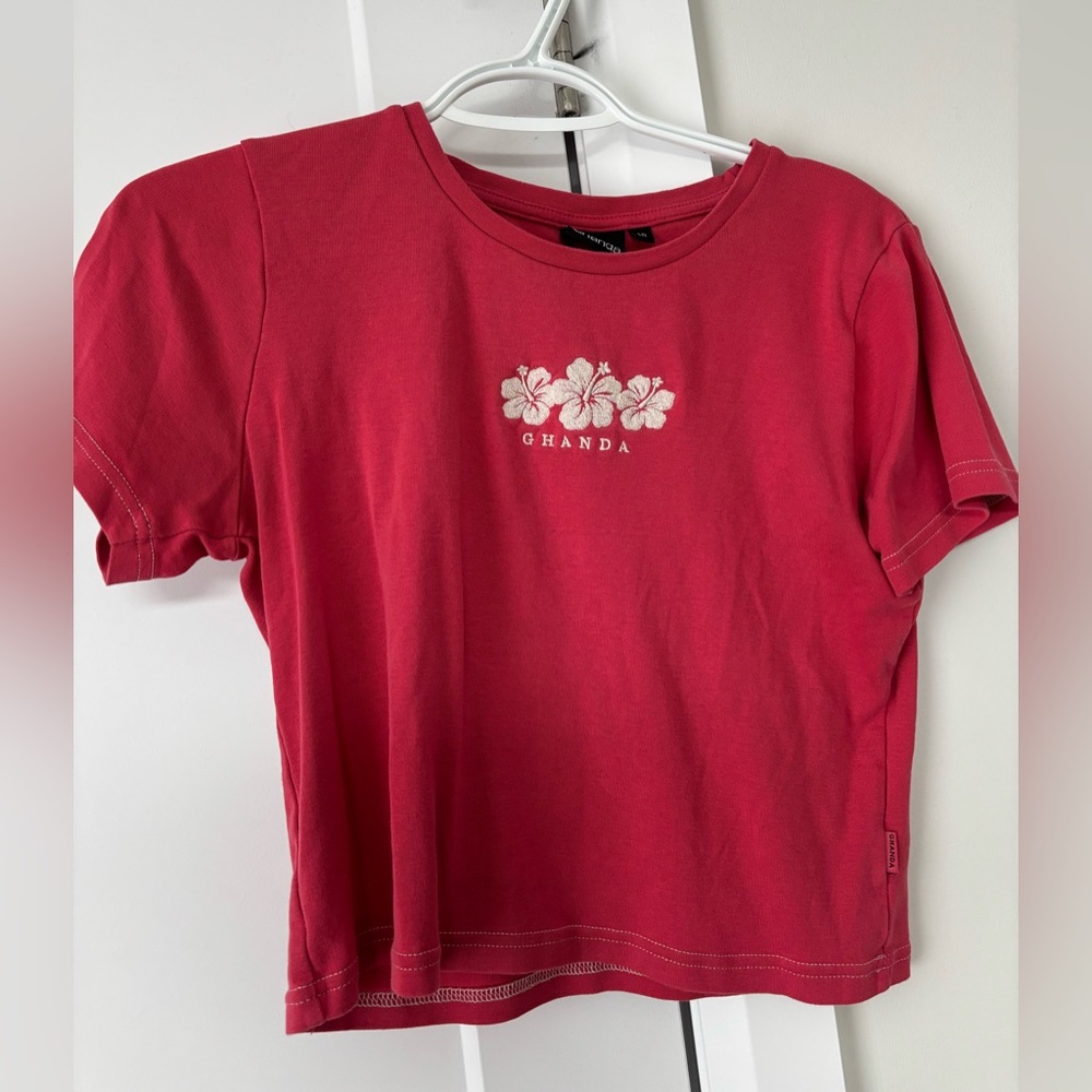 Ghanda Red T-Shirt with Floral Design